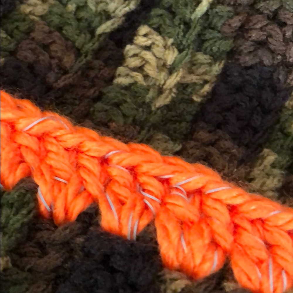 Hunting camouflage beanie hat camo with orange reflective yarn handmade #M-100 - Picture 4 of 7
